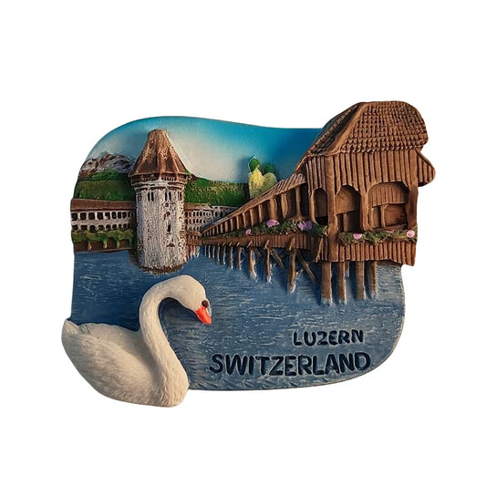 Lucerne Chapel Bridge & Swan Fridge Magnet (Switzerland)