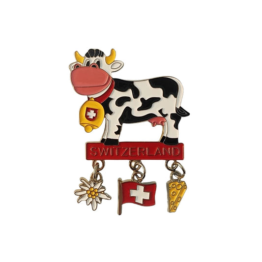 Switzerland Cow with Cowbell and Charms Fridge Magnet