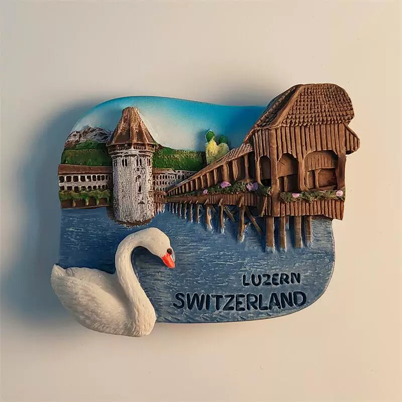 Lucerne Chapel Bridge & Swan Fridge Magnet (Switzerland)