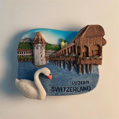 Lucerne Chapel Bridge & Swan Fridge Magnet (Switzerland)