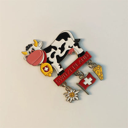 Switzerland Cow with Cowbell and Charms Fridge Magnet