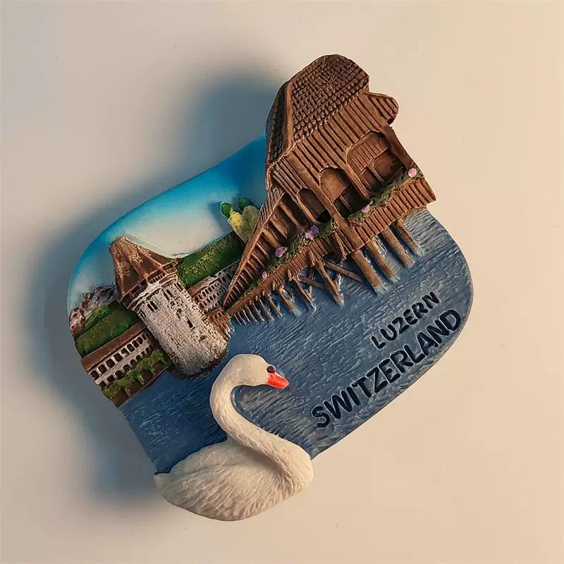 Lucerne Chapel Bridge & Swan Fridge Magnet (Switzerland)