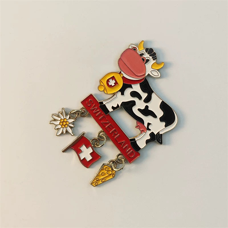 Switzerland Cow with Cowbell and Charms Fridge Magnet