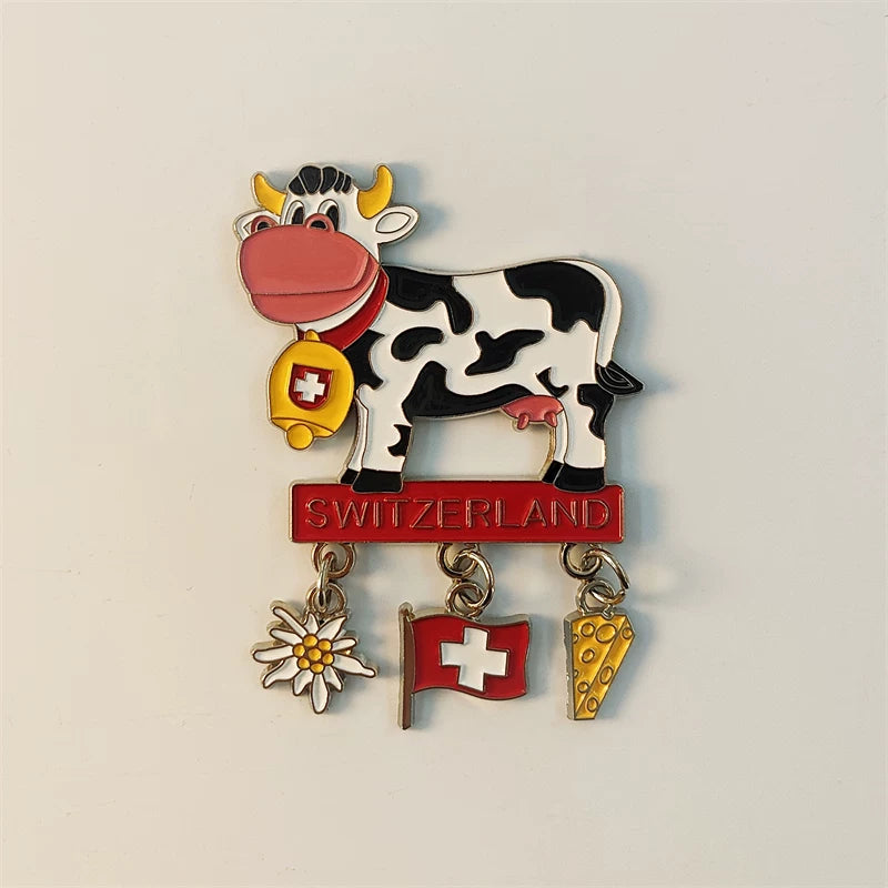 Switzerland Cow with Cowbell and Charms Fridge Magnet