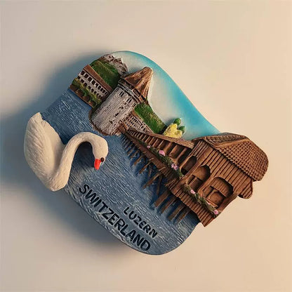 Lucerne Chapel Bridge & Swan Fridge Magnet (Switzerland)