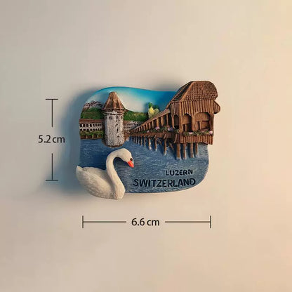 Lucerne Chapel Bridge & Swan Fridge Magnet (Switzerland)