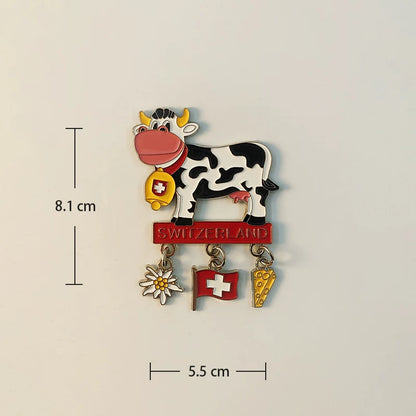 Switzerland Cow with Cowbell and Charms Fridge Magnet