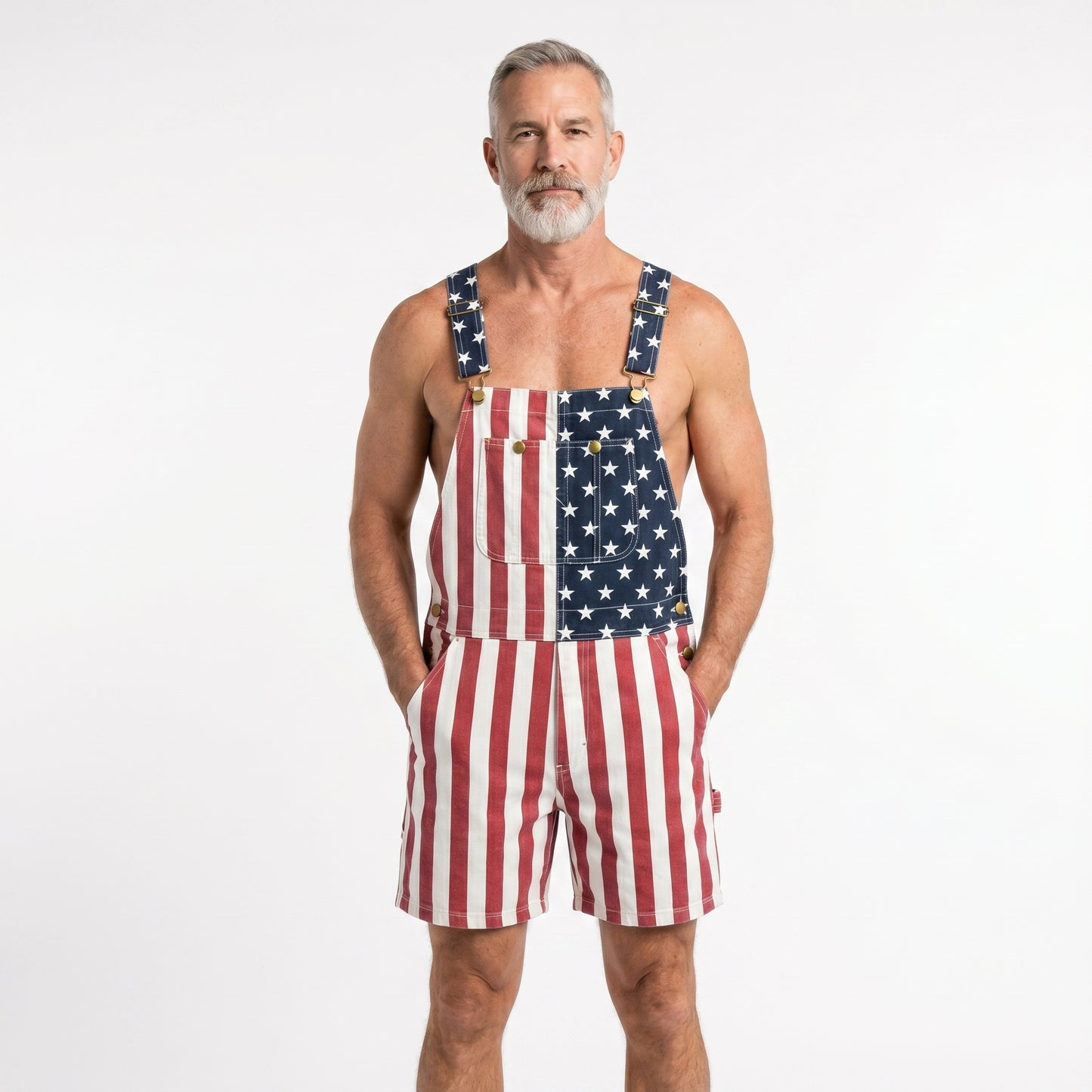 Unisex's American Flag Stars & Stripes Bib Overall Shorts
