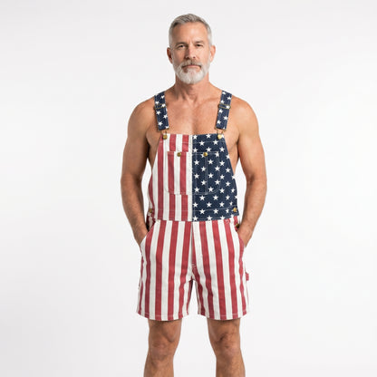 Unisex's American Flag Stars & Stripes Bib Overall Shorts