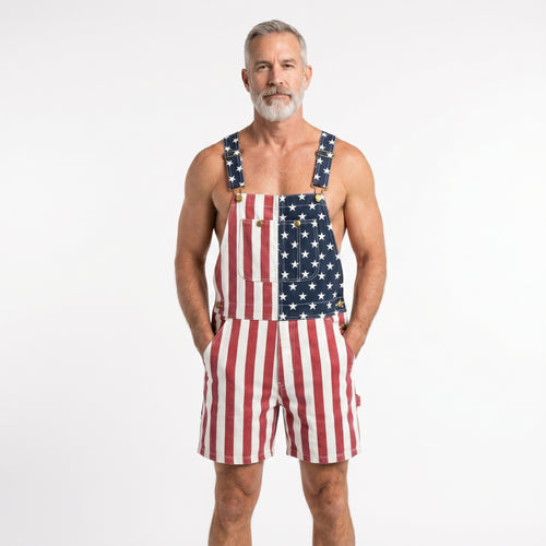 Unisex's American Flag Stars & Stripes Bib Overall Shorts