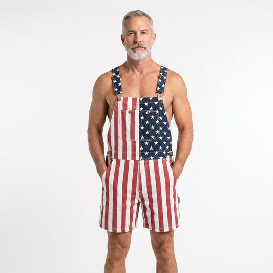 Unisex's American Flag Stars & Stripes Bib Overall Shorts