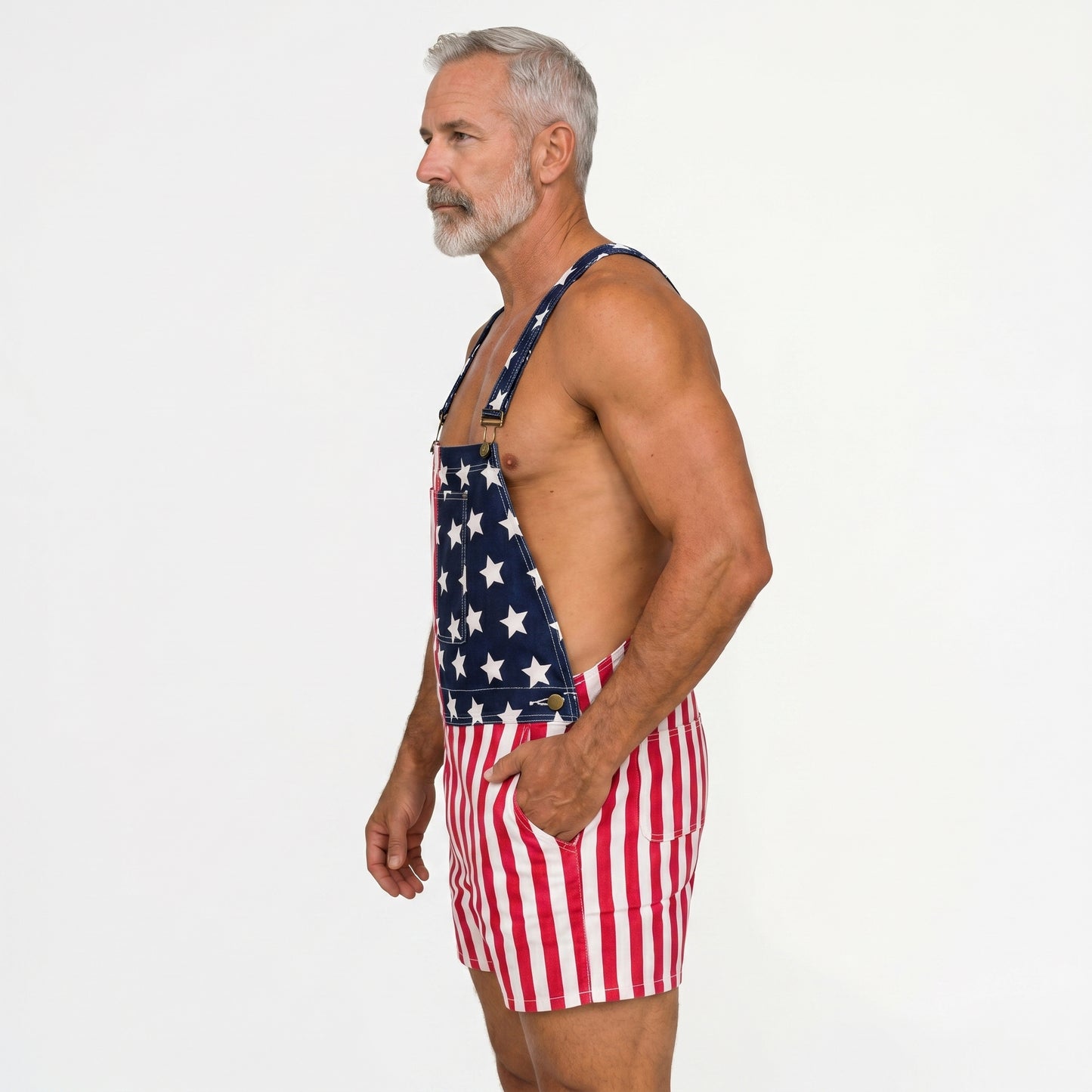Unisex's American Flag Stars & Stripes Bib Overall Shorts