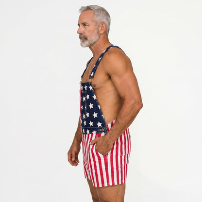 Unisex's American Flag Stars & Stripes Bib Overall Shorts