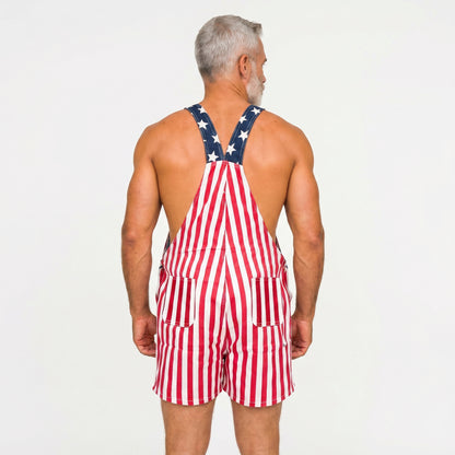 Unisex's American Flag Stars & Stripes Bib Overall Shorts