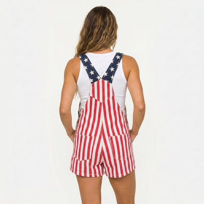 Unisex's American Flag Stars & Stripes Bib Overall Shorts