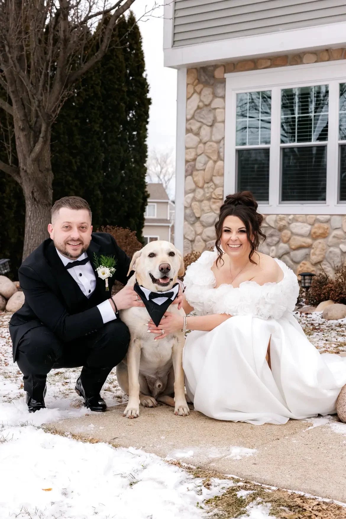 Reference wedding photo with couple and dog
